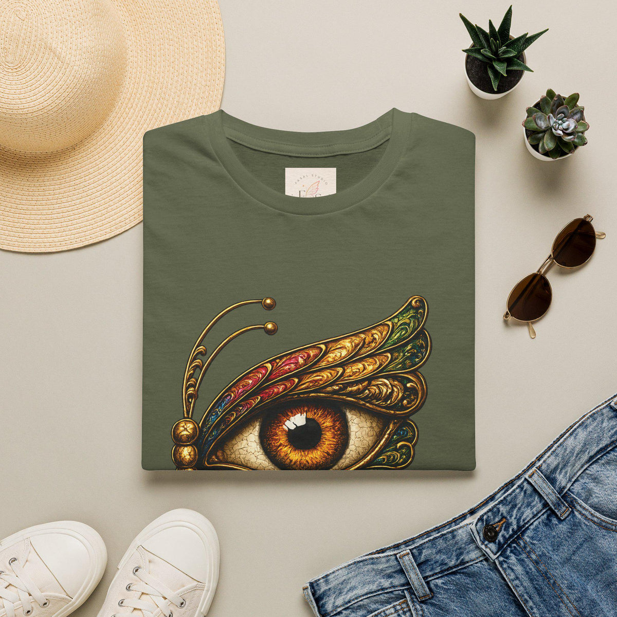 Evil Eye Butterfly T-Shirt, Hand Drawn Sicilian Art Tee - photo 2
