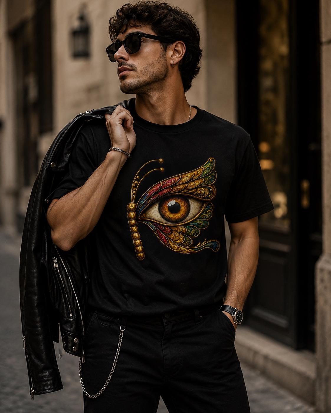 Evil Eye Butterfly T-Shirt, Hand Drawn Sicilian Art Tee - photo 5