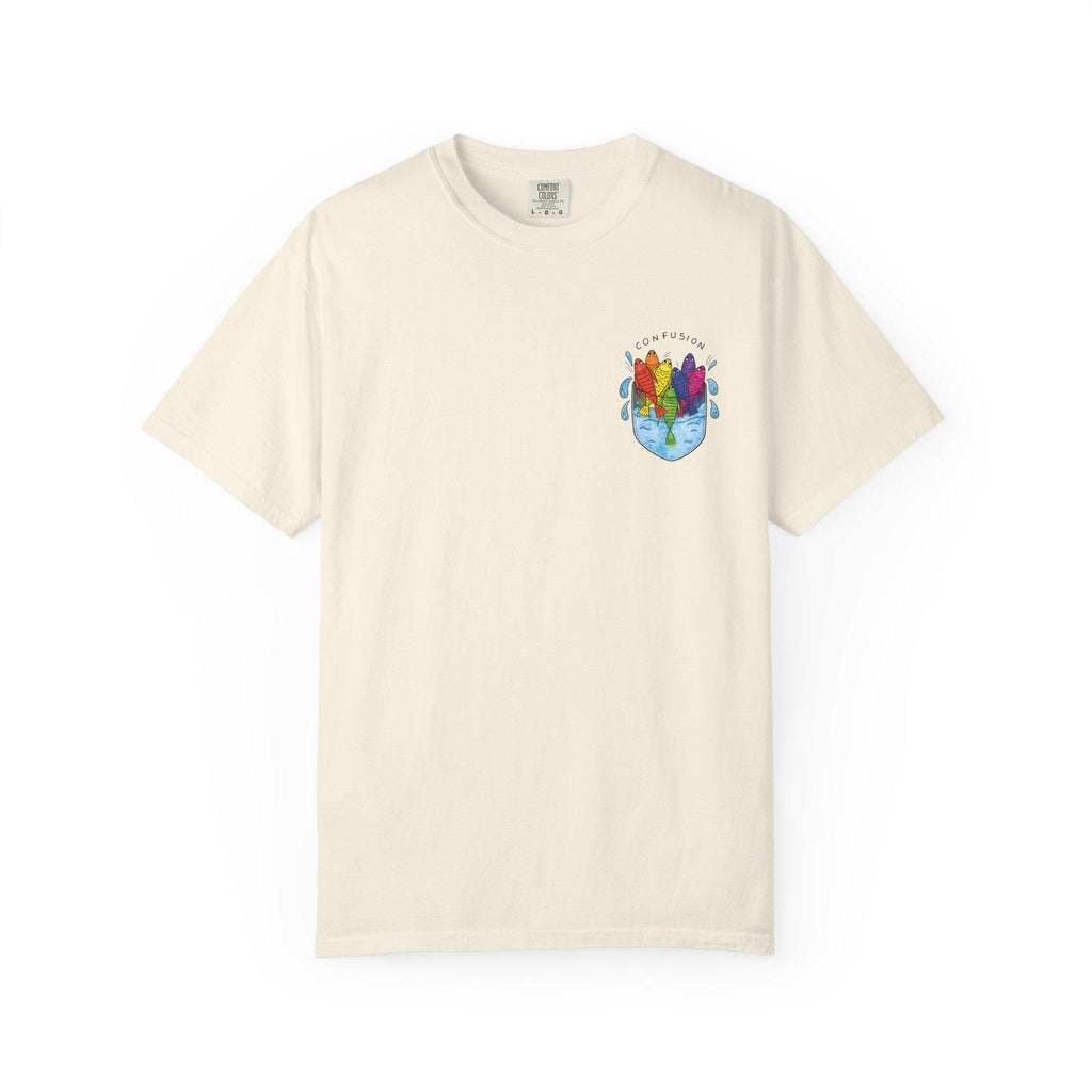 Confusion Rainbow Fish Pocket Tee, Schooling Fish Shirt - photo 7