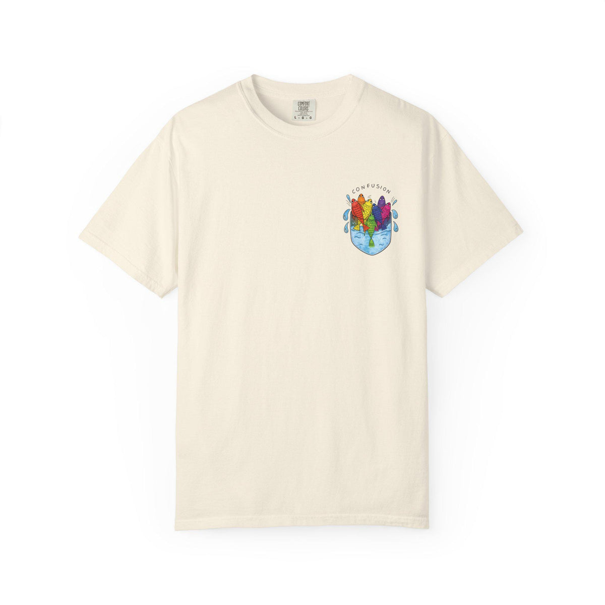Confusion Rainbow Fish Pocket Tee, Schooling Fish Shirt - photo 7