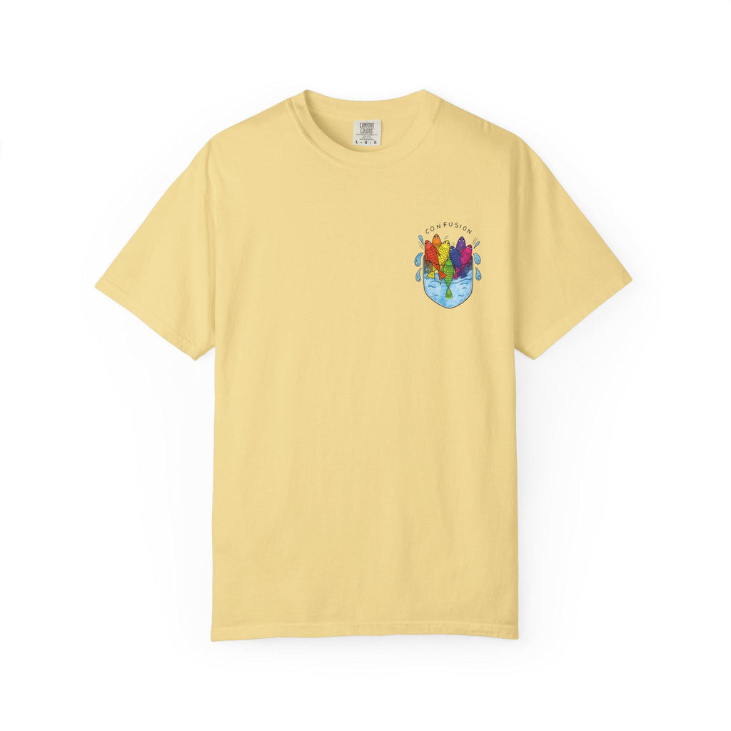 Confusion Rainbow Fish Pocket Tee, Schooling Fish Shirt - photo 8