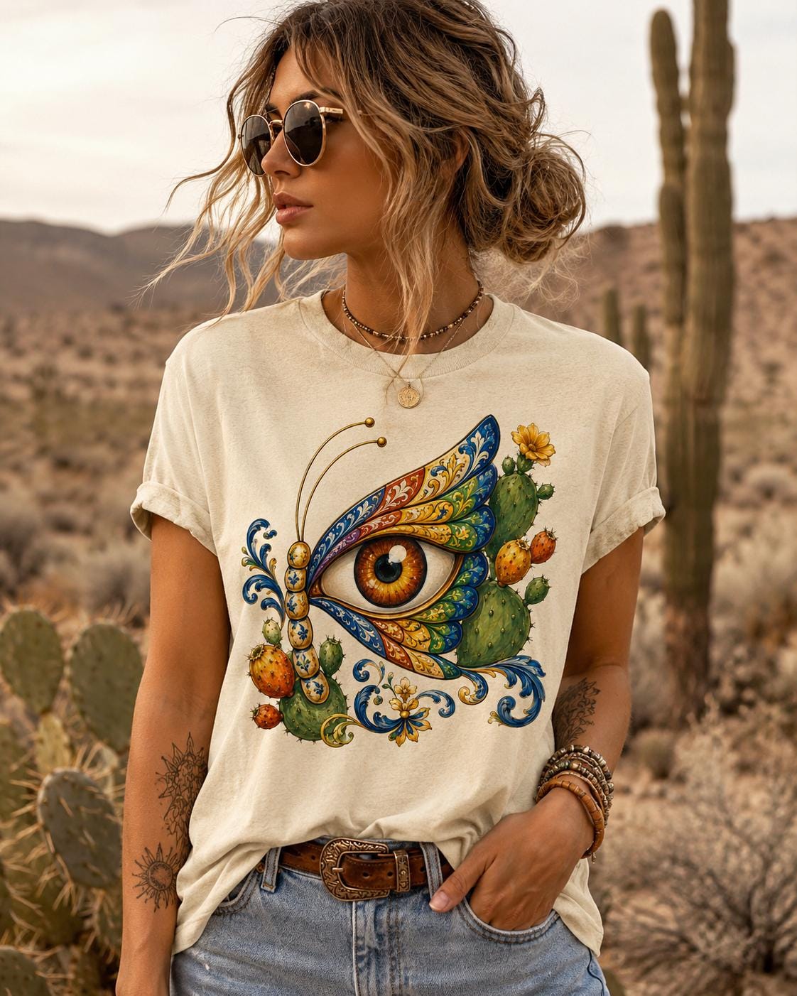 Hand Drawn Sicilian Art Tee, Mystic Desert Graphic Tee - photo 3