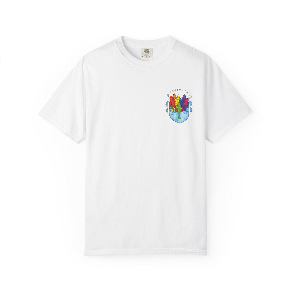 Confusion Rainbow Fish Pocket Tee, Schooling Fish Shirt - photo 5