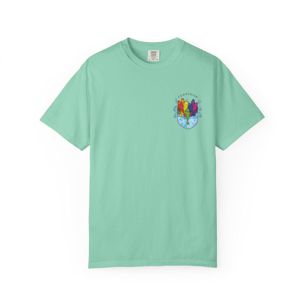 Confusion Rainbow Fish Pocket Tee, Schooling Fish Shirt - photo 9