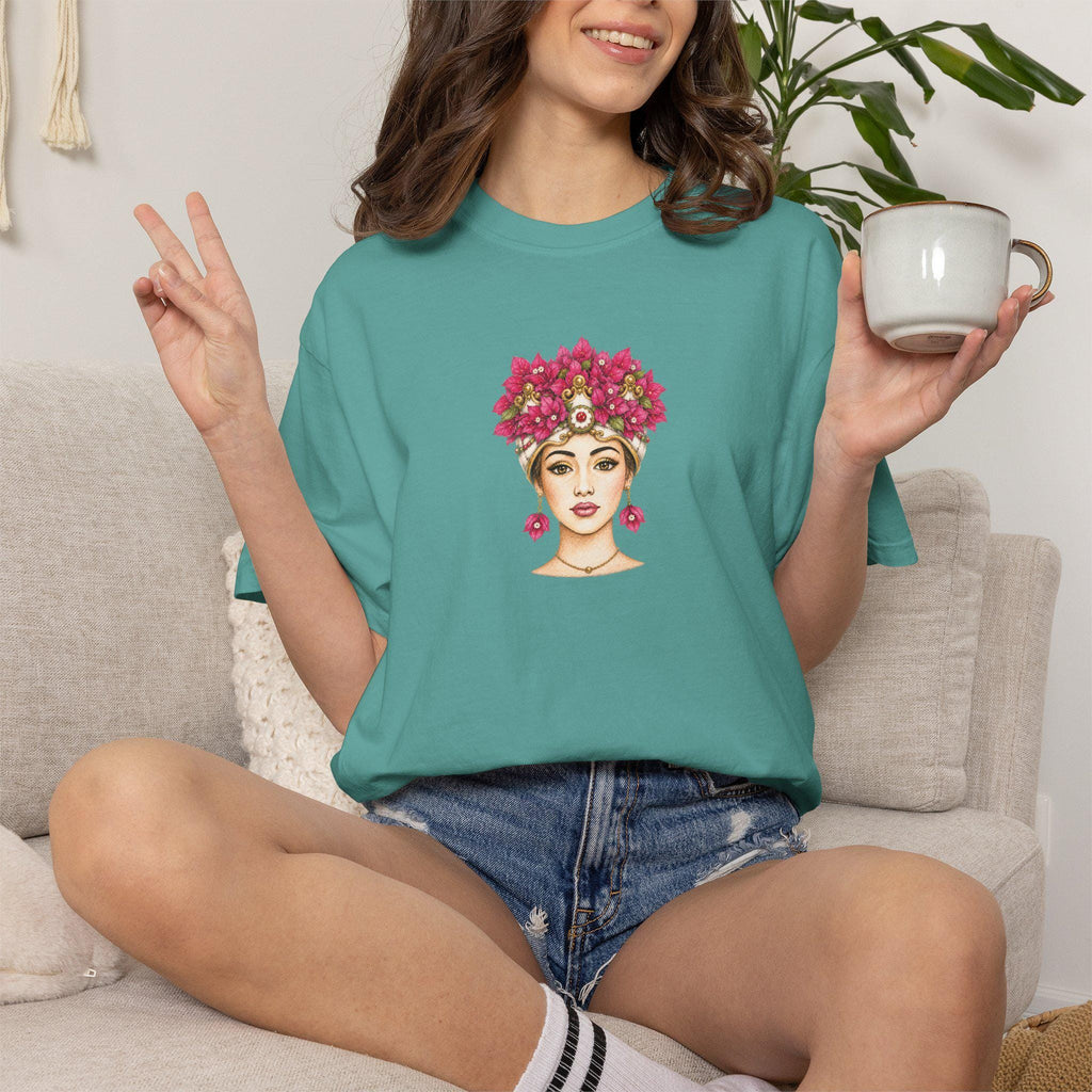 Sicilian Woman Bougainvillea Shirt, Mora Portrait Tee - photo 1