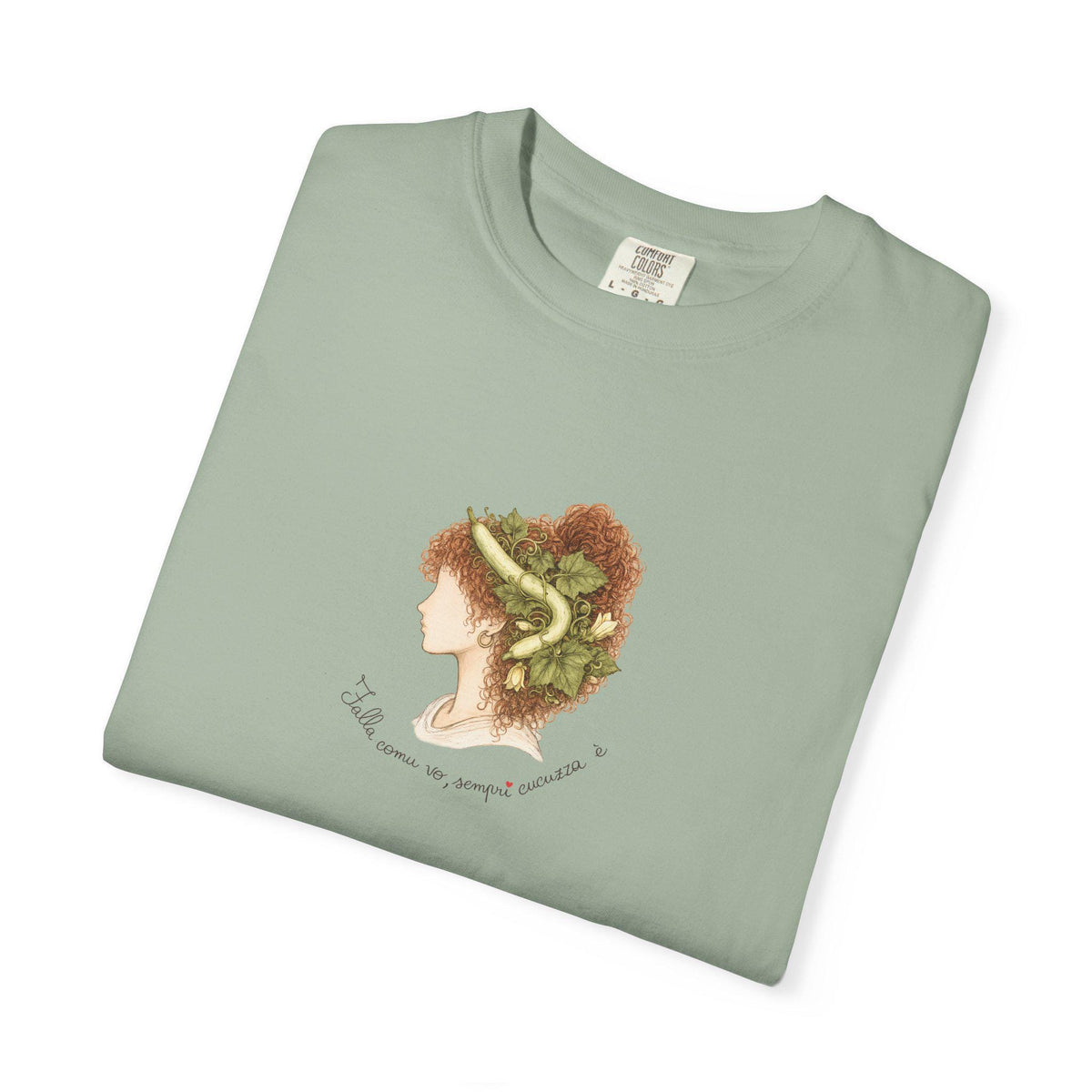 Sicilian Woman Art Shirt, Cucuzza Botanical Portrait Tee - photo 3