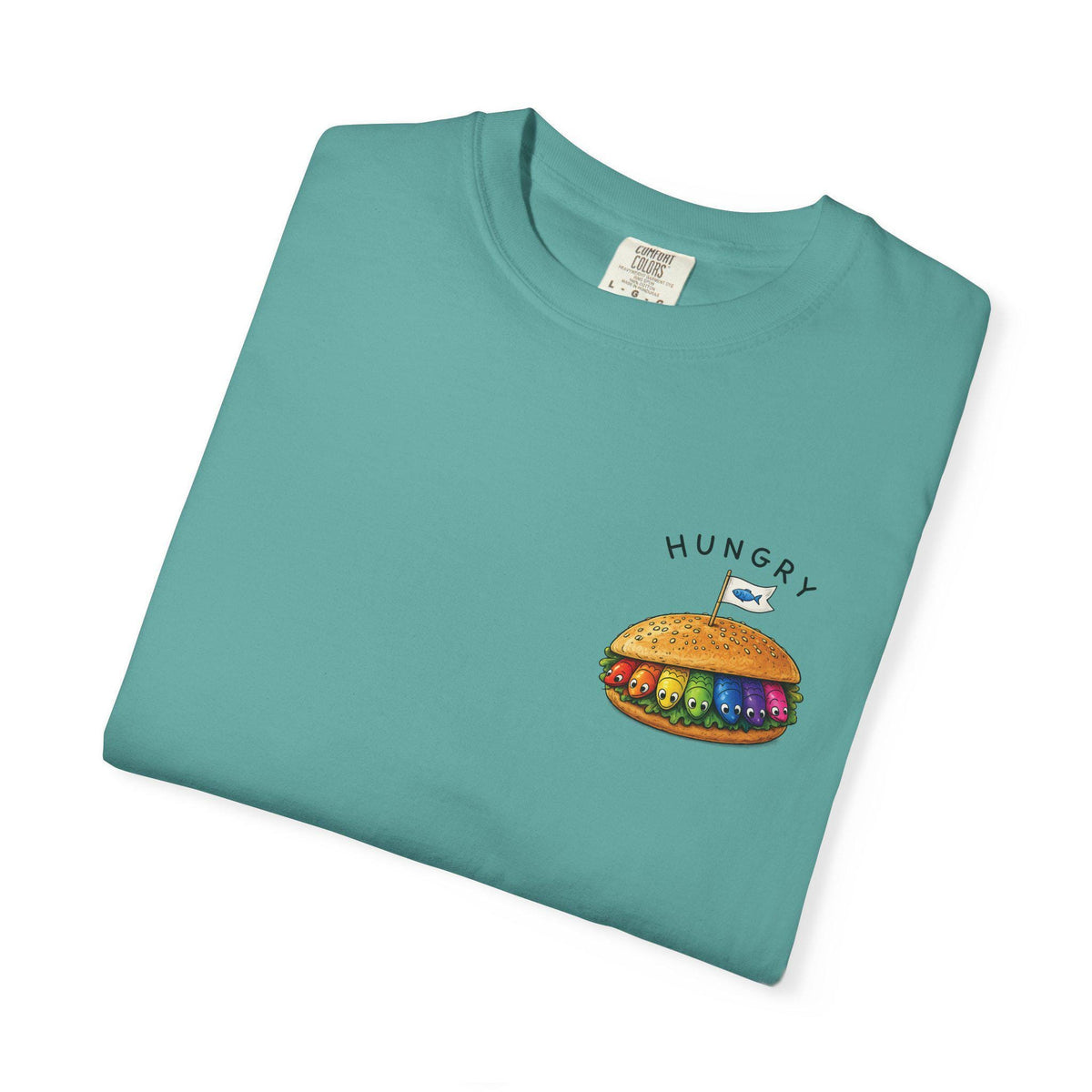 Hungry Pocket Tee, Cute Fish Sandwich Shirt, Kawaii Rainbow - photo 1